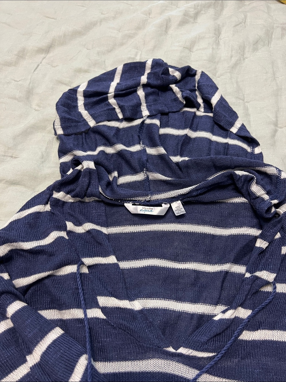 La Vie En Rose Navy and White Striped Hooded Knit